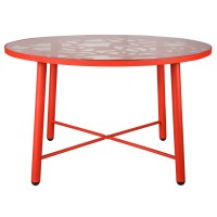 Leisuremod Devon Tree Design Glass Top Aluminum Base Indoor Outdoor Dining Table (Red)