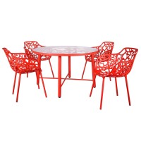 Leisuremod Devon Tree Design Glass Top Aluminum Base Indoor Outdoor Dining Table (Red)