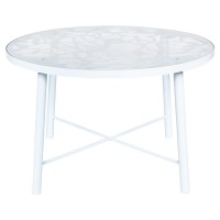 Leisuremod Devon Tree Design Glass Top Aluminum Base Indoor Outdoor Dining Table (White)