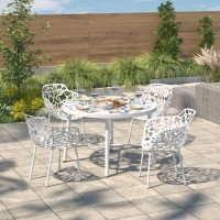 Leisuremod Devon Tree Design Glass Top Aluminum Base Indoor Outdoor Dining Table (White)