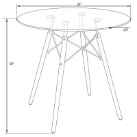 Leisuremod Dover Round Bistro Top Dining Table With Natural Wood Eiffel Base (Clear)