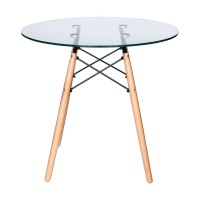 Leisuremod Dover Round Bistro Top Dining Table With Natural Wood Eiffel Base (Clear)