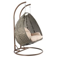 Leisuremod Beige 2 Person Hanging Double Swing Chair, X-Large Wicker Rattan Egg Chair With Stand And Cushion For Indoor Outdoor Patio Garden (Beige)