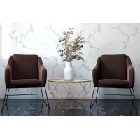 Leisuremod Harmony Mid-Century Modern Living Room Velvet Accent Chair Armchair With Metal Frame Legs (Coffee Brown)