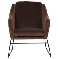 Leisuremod Harmony Mid-Century Modern Living Room Velvet Accent Chair Armchair With Metal Frame Legs (Coffee Brown)