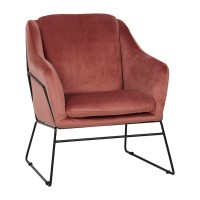 Leisuremod Harmony Mid-Century Modern Living Room Velvet Accent Chair Armchair With Metal Frame Legs (Royal Rose)