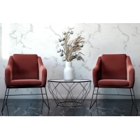 Leisuremod Harmony Mid-Century Modern Living Room Velvet Accent Chair Armchair With Metal Frame Legs (Royal Rose)