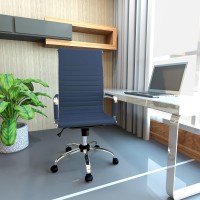 Leisuremod Harris Modern Adjustable Swivel Leather High-Back Task Office Chair, Navy Blue