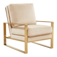 Leisuremod Jefferson Modern Velvet Accent Living Room Armchair With Gold Frame (Beige)