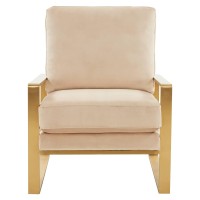Leisuremod Jefferson Modern Velvet Accent Living Room Armchair With Gold Frame (Beige)