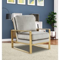 Leisuremod Jefferson Modern Velvet Accent Living Room Armchair With Gold Frame (Light Grey)