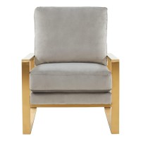 Leisuremod Jefferson Modern Velvet Accent Living Room Armchair With Gold Frame (Light Grey)