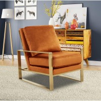 Leisuremod Jefferson Modern Velvet Accent Living Room Armchair With Gold Frame (Orange Marmalade)