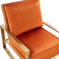 Leisuremod Jefferson Modern Velvet Accent Living Room Armchair With Gold Frame (Orange Marmalade)