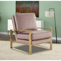 Leisuremod Jefferson Modern Velvet Accent Living Room Armchair With Gold Frame (Pink)
