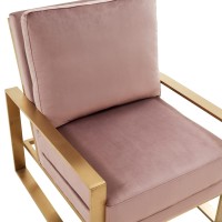 Leisuremod Jefferson Modern Velvet Accent Living Room Armchair With Gold Frame (Pink)