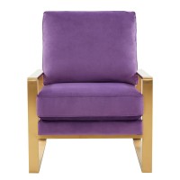 Leisuremod Jefferson Modern Velvet Accent Living Room Armchair With Gold Frame (Purple)