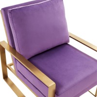 Leisuremod Jefferson Modern Velvet Accent Living Room Armchair With Gold Frame (Purple)