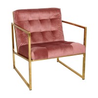 Leisuremod Lexington Modern Mid-Century Buttoned & Tufted Velvet Accent Chair Living Room Armchair With Gold Frame (Royal Rose)
