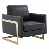 Leisuremod Lincoln Modern Mid-Century Upholstered Leather Accent Armchair With Gold Frame, Black