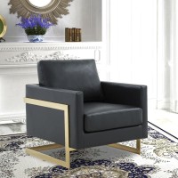 Leisuremod Lincoln Modern Mid-Century Upholstered Leather Accent Armchair With Gold Frame, Black
