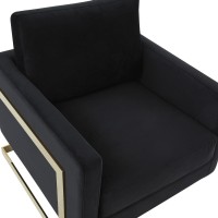 Leisuremod Lincoln Modern Mid-Century Upholstered Velvet Accent Arm Chair With Gold Frame, Midnight Black