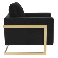 Leisuremod Lincoln Modern Mid-Century Upholstered Velvet Accent Arm Chair With Gold Frame, Midnight Black