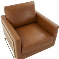 Leisuremod Lincoln Modern Mid-Century Upholstered Leather Accent Armchair With Gold Frame, Cognac Tan