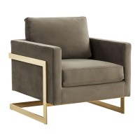 Leisuremod Lincoln Modern Mid-Century Upholstered Velvet Accent Arm Chair With Gold Frame, Dark Grey