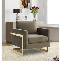 Leisuremod Lincoln Modern Mid-Century Upholstered Velvet Accent Arm Chair With Gold Frame, Dark Grey
