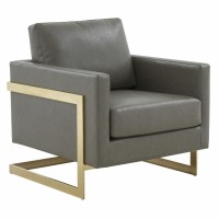 Leisuremod Lincoln Modern Mid-Century Upholstered Leather Accent Armchair With Gold Frame, Grey