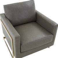 Leisuremod Lincoln Modern Mid-Century Upholstered Leather Accent Armchair With Gold Frame, Grey