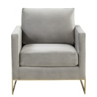 Leisuremod Lincoln Modern Mid-Century Upholstered Velvet Accent Arm Chair With Gold Frame, Light Grey