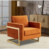 Leisuremod Lincoln Modern Mid-Century Upholstered Velvet Accent Arm Chair With Gold Frame, Orange Marmalade