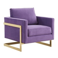 Leisuremod Lincoln Modern Mid-Century Upholstered Velvet Accent Arm Chair With Gold Frame, Purple