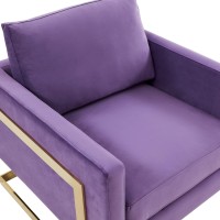 Leisuremod Lincoln Modern Mid-Century Upholstered Velvet Accent Arm Chair With Gold Frame, Purple