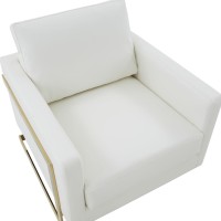 Leisuremod Lincoln Modern Mid-Century Upholstered Leather Accent Armchair With Gold Frame, White