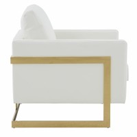 Leisuremod Lincoln Modern Mid-Century Upholstered Leather Accent Armchair With Gold Frame, White