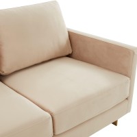 Leisuremod Lincoln Modern Mid-Century Upholstered Velvet Loveseat With Gold Frame, Beige