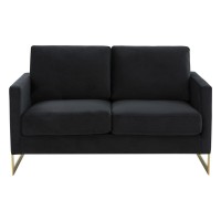 Leisuremod Lincoln Modern Mid-Century Upholstered Velvet Loveseat With Gold Frame, Midnight Black