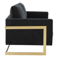 Leisuremod Lincoln Modern Mid-Century Upholstered Velvet Loveseat With Gold Frame, Midnight Black