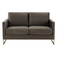 Leisuremod Lincoln Modern Mid-Century Upholstered Velvet Loveseat With Gold Frame, Dark Grey