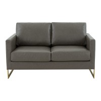 Leisuremod Lincoln Modern Mid-Century Upholstered Leather Loveseat With Gold Frame, Grey