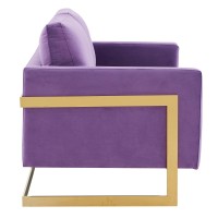Leisuremod Lincoln Modern Mid-Century Upholstered Velvet Loveseat With Gold Frame, Purple