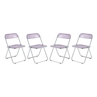 Leisuremod Lawrence Modern Transparent Acrylic Folding Chair With Metal Frame Set Of 4 (Magenta)