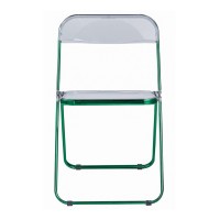 Leisuremod Lawrence Modern Transparent Acrylic Folding Chair With Metal Frame Set Of 2 (Green)