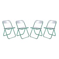 Leisuremod Lawrence Modern Transparent Acrylic Folding Chair With Metal Frame Set Of 4 (Green)
