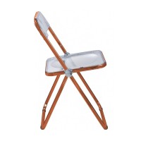 Leisuremod Lawrence Modern Transparent Acrylic Folding Chair With Metal Frame Set Of 2 (Orange)