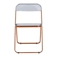 Leisuremod Lawrence Modern Transparent Acrylic Folding Chair With Metal Frame Set Of 4 (Orange)