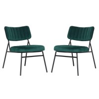 Leisuremod Marilane Velvet Accent Chairs For Living Room Bedroom Comfy Vanity Chair With Metal Frame Set Of 2 (Emerald Green)